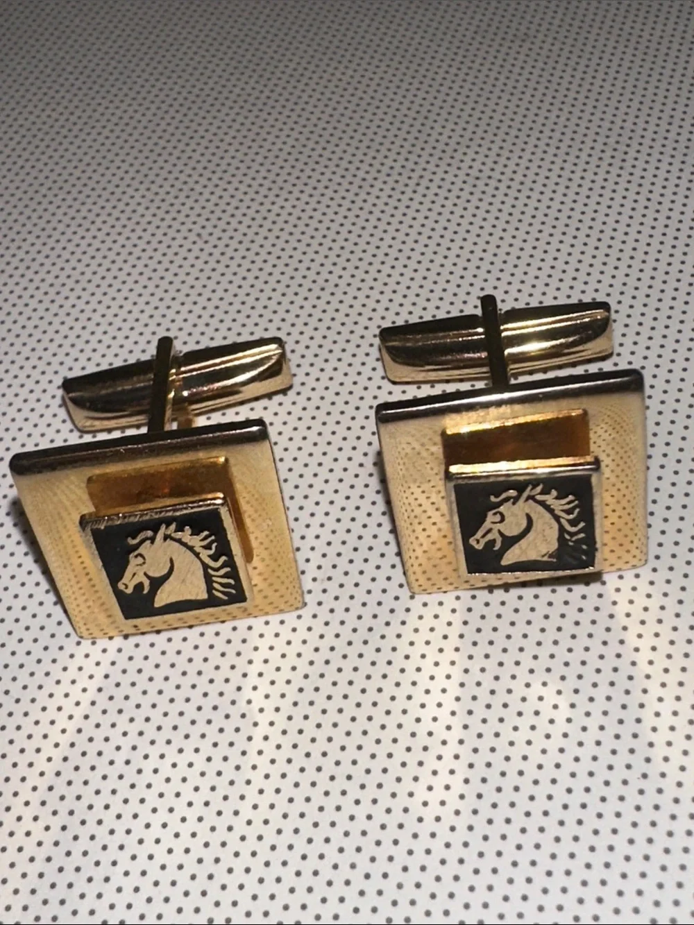 Vintage Mid Century Gold-Tone Horse Head Square Cufflinks